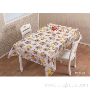 Floral Print PEVA Tablecloth with Lace Edge